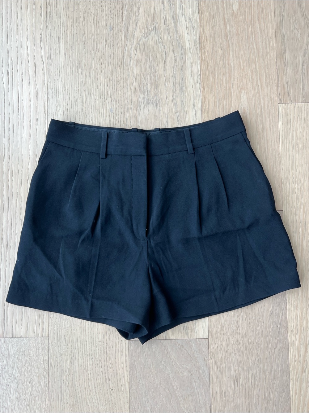 Aritzia Black High-Waist Tailored Pleat Shorts